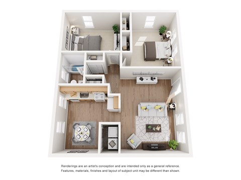 Floor plan for 2 beds, 1 bath, 725 sqft